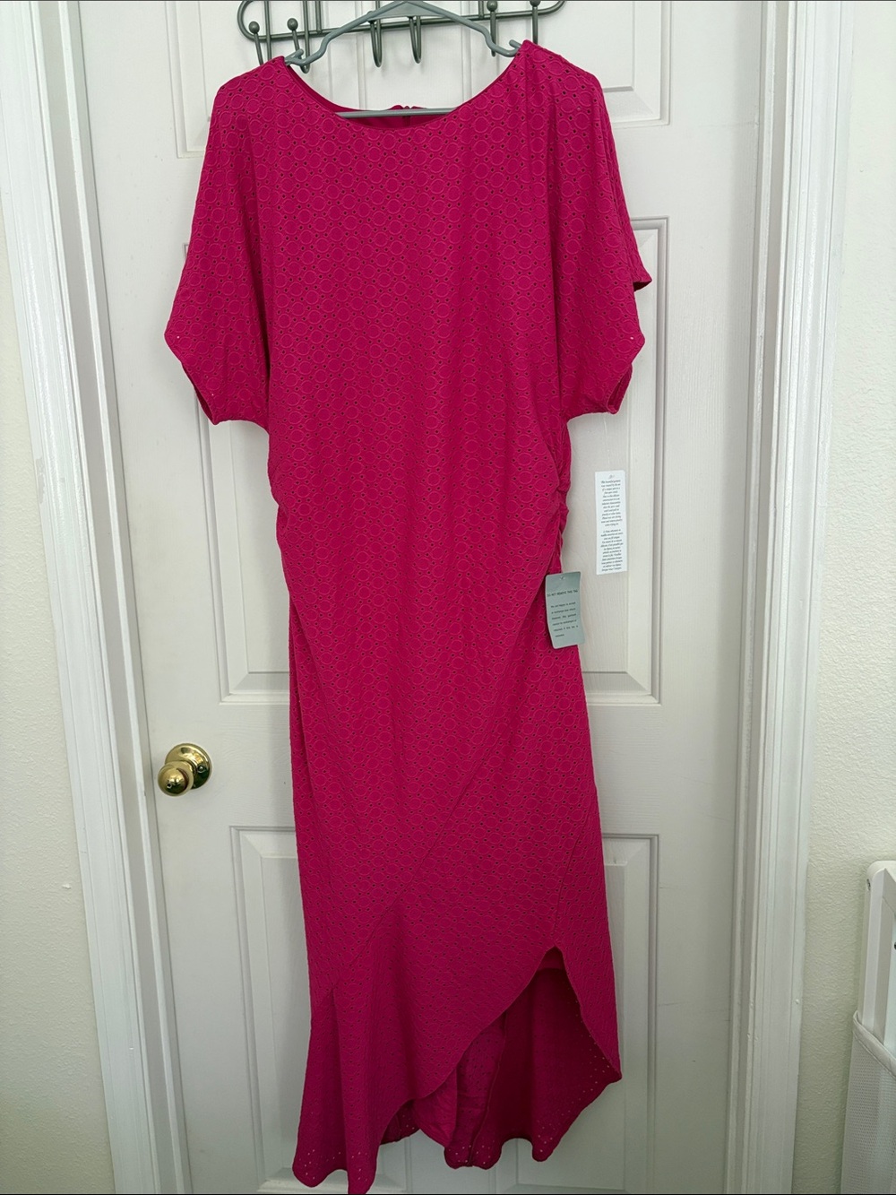 London Times Fuchsia High-Low Midi Dress with Side Ruching